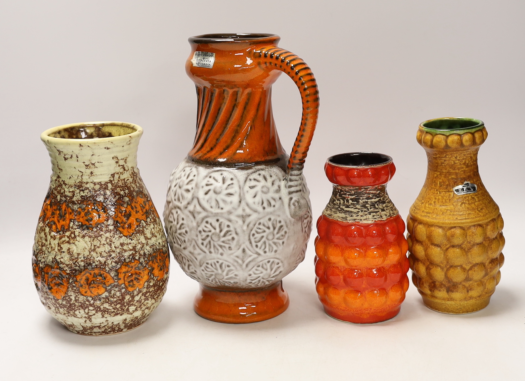 Four West German pottery vases including Carstens and Bay, tallest 26cm